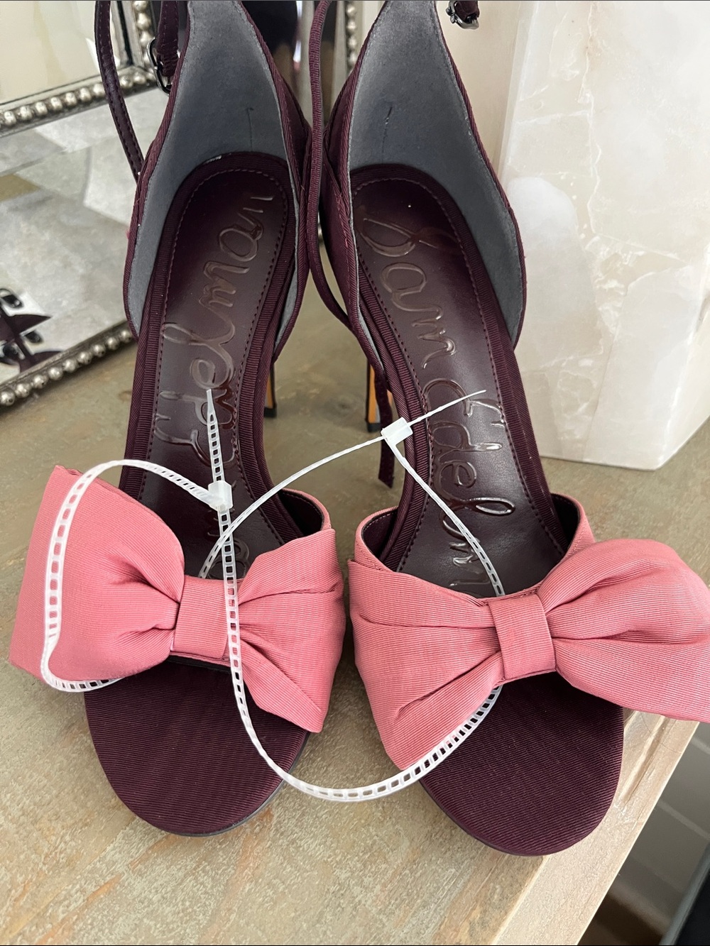 Sam Edelman Ida -  Burgundy Heels with Pink Bow